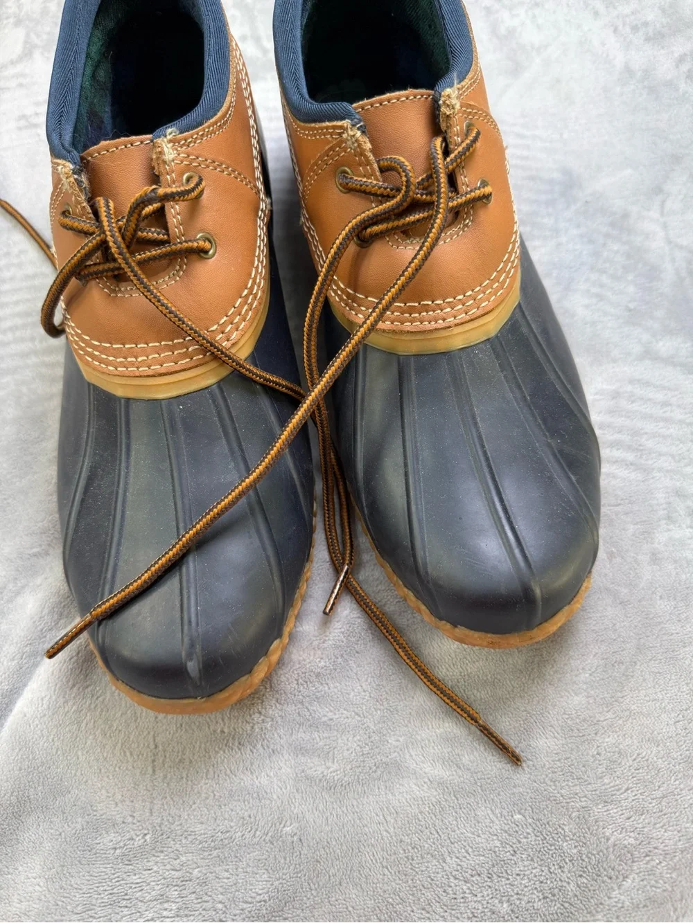 Lands' End Men's Brown Leather and Black Rubber Duck Boots Women’s Winter Snow 9